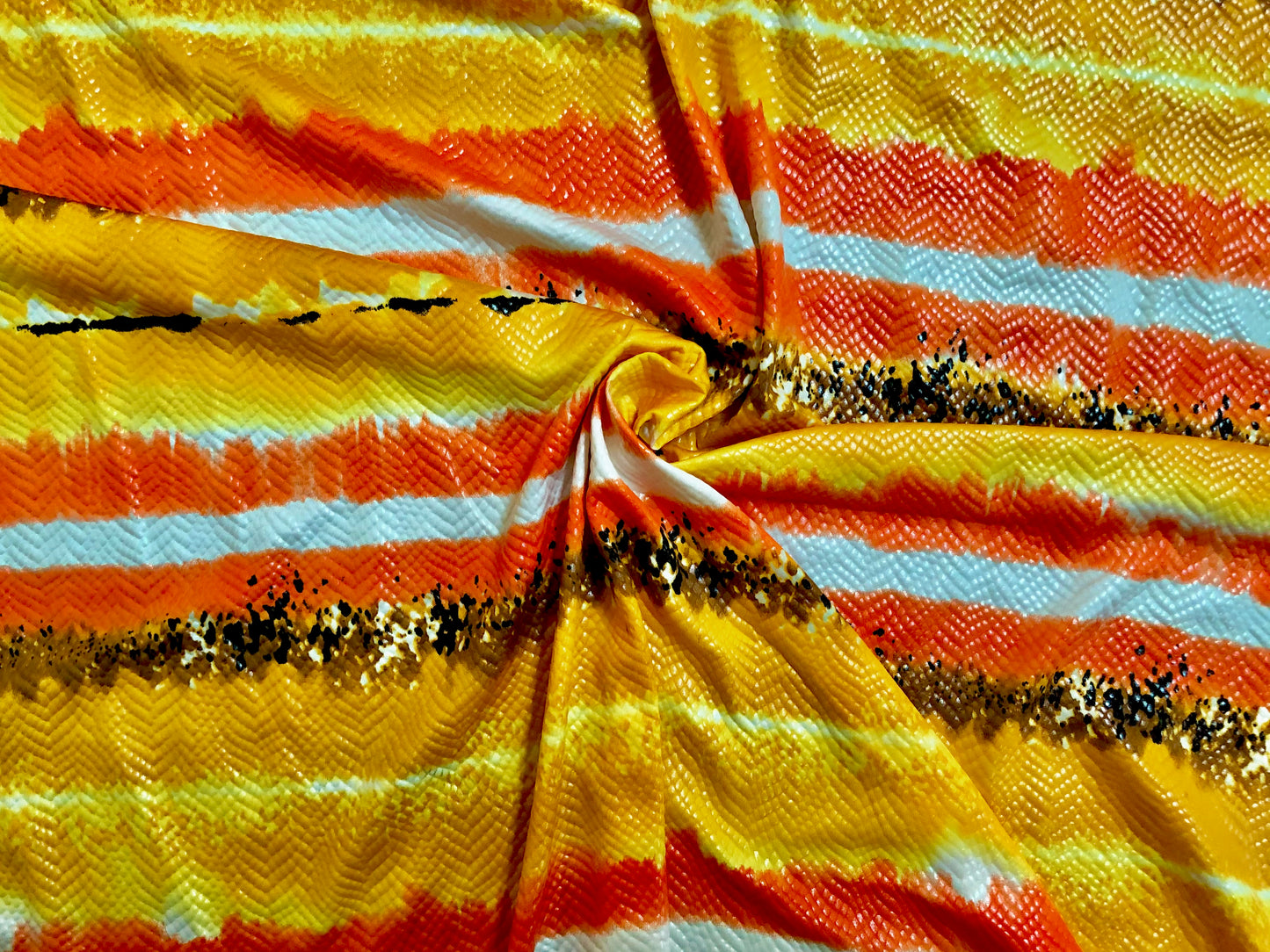 Mustard Yellow Orange Brown Stripes Venezia with Foil Knit Fabric