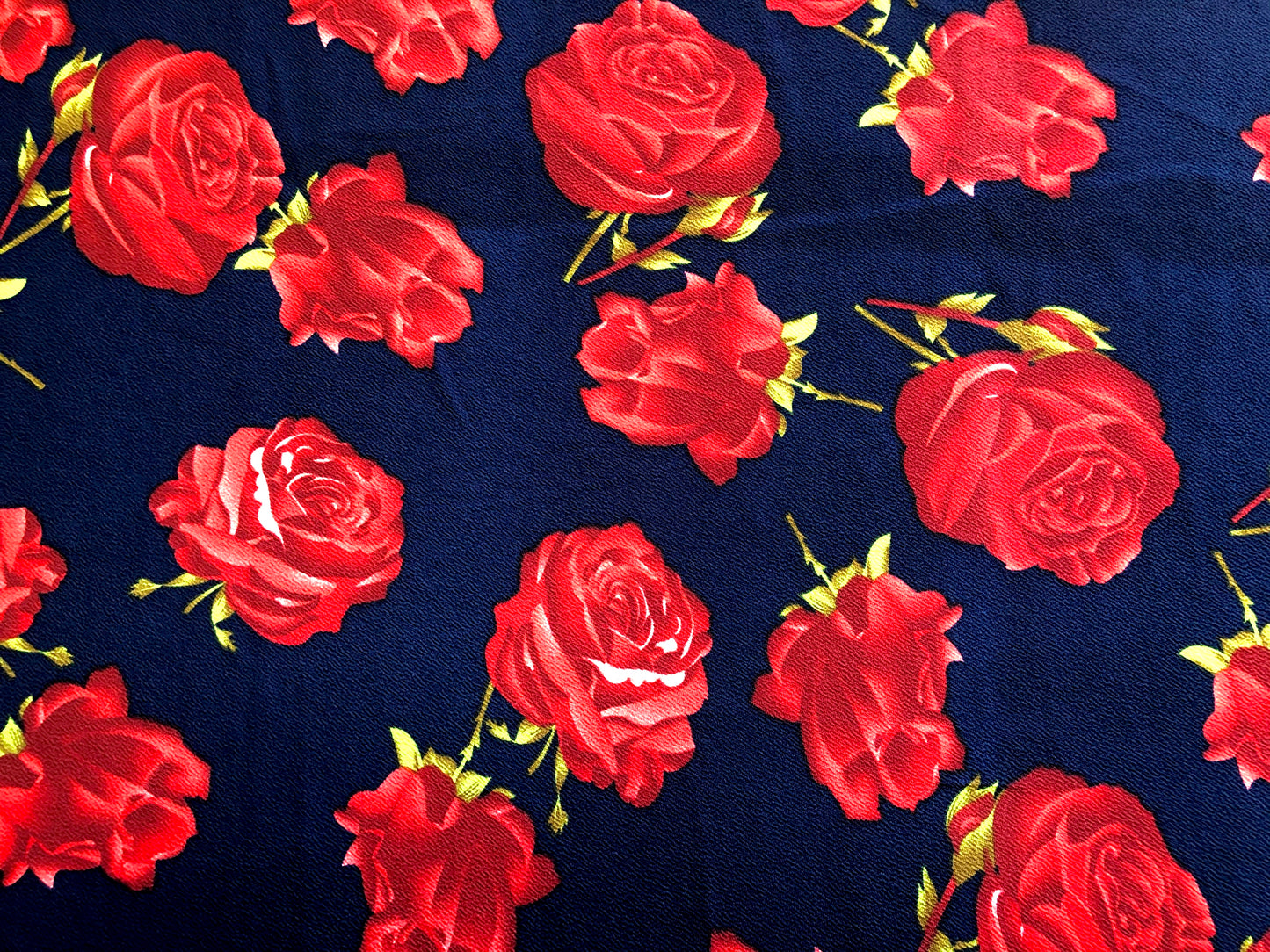 Navy Blue Red Roses Liverpool Print Fabric