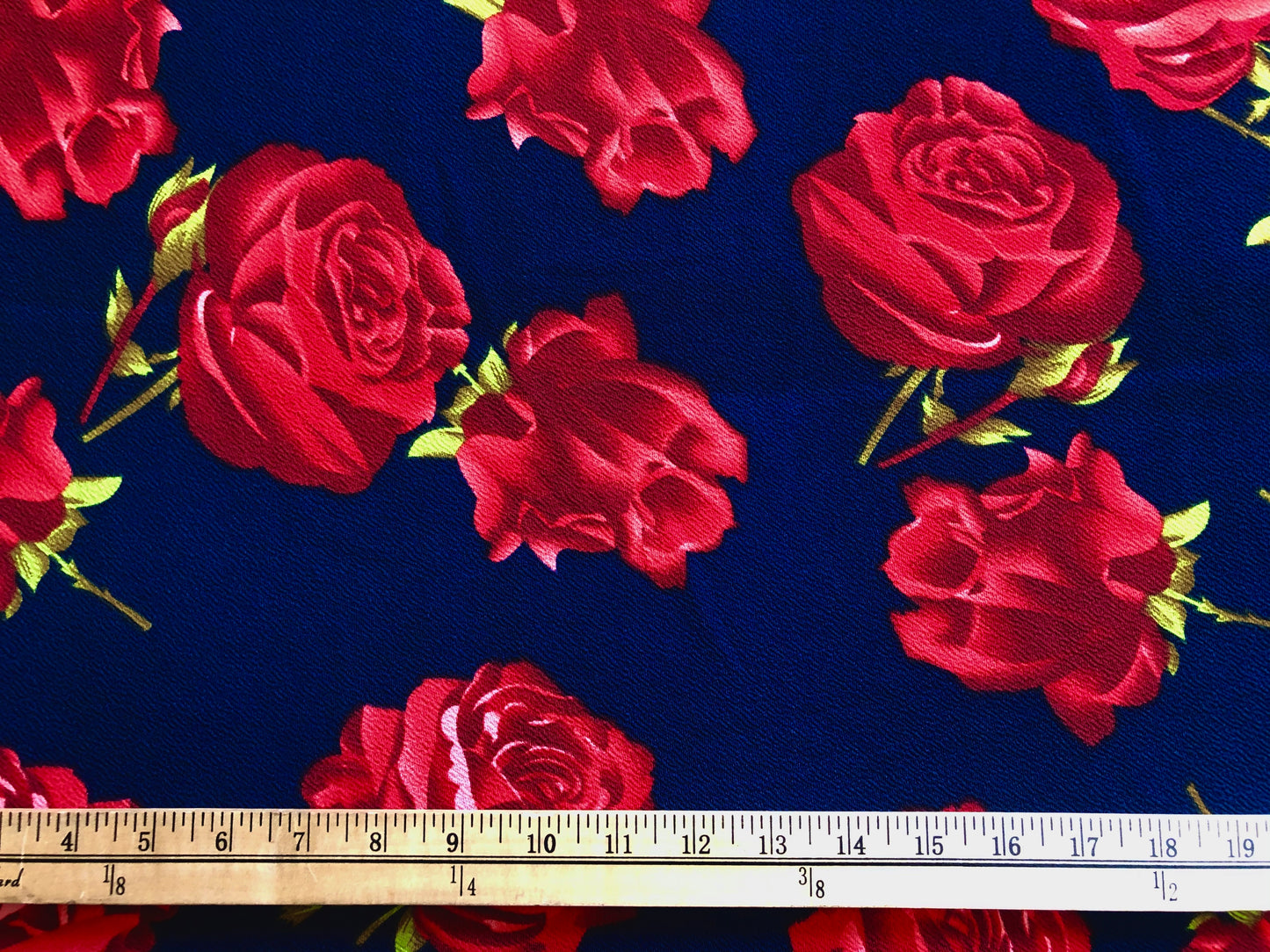 Navy Blue Red Roses Liverpool Print Fabric