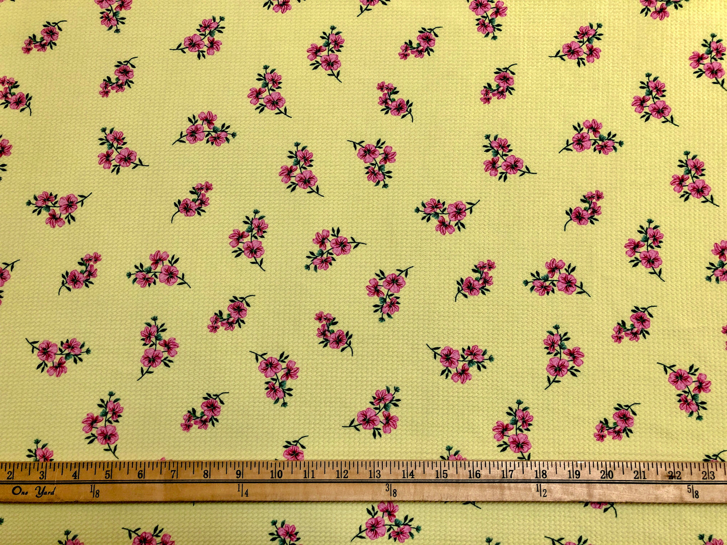 Bullet Knit Printed Fabric-Yellow Lavender Flowers-BPR091-Sold by the Yard