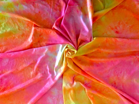 Neon Yellow Pink Orange DTY Double Brushed Jersey Tie Dye Print Fabric