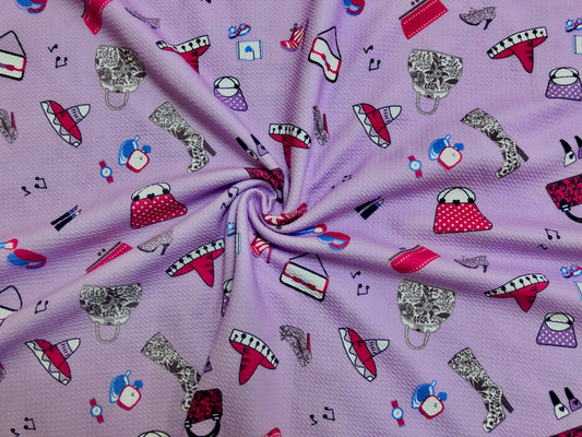 Bullet Knit Printed Fabric-Lavender Red Musical Sombreros-BPR148-Sold by the Yard