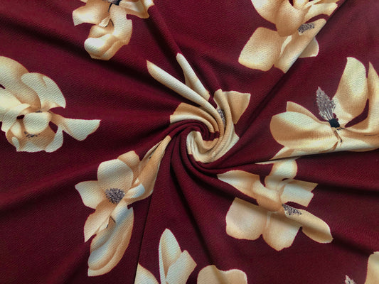 Burgundy Gold Taupe Orchids Liverpool Print Fabric