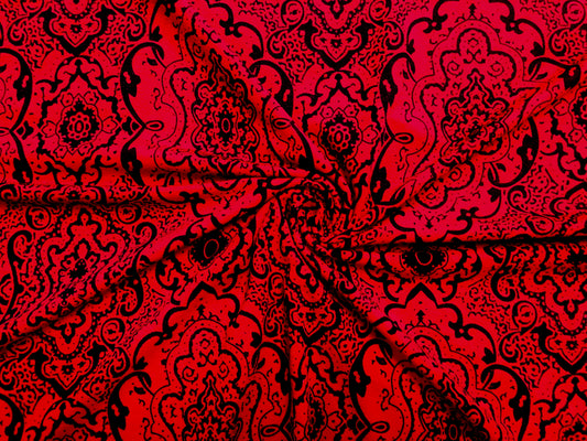 Liverpool Knit Printed Fabric-Red Black Tribal-LVPR204-Sold by the Yard-Apparel Fabric