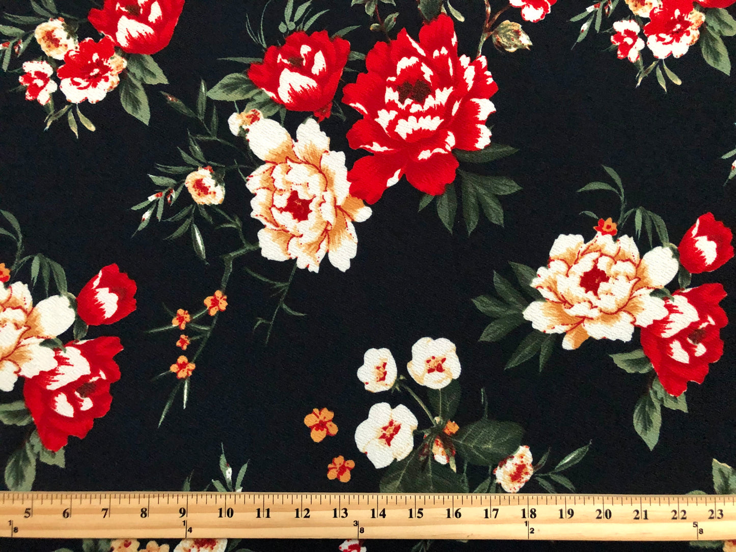 Navy Blue Red Mustard Ivory Flowers Liverpool Print Fabric