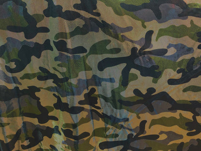 Gold Olive Metallic Camouflage Venezia Spandex Print Fabric with Foil