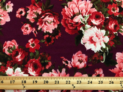Burgundy Red White Olive Roses Liverpool Print Fabric