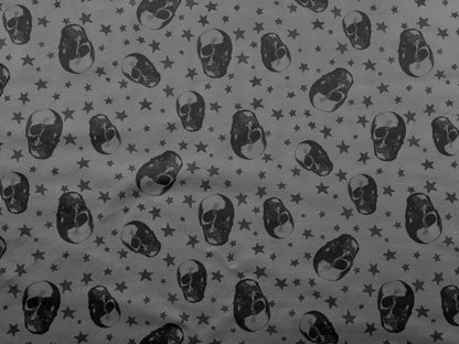 Charcoal Black Stars and Skulls Scuba Techno Fabric