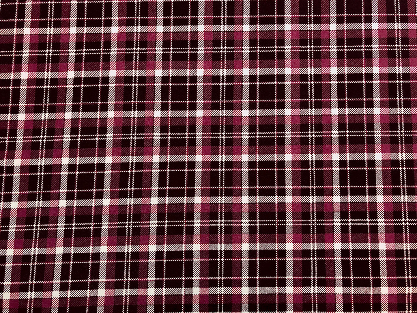 Burgundy Mauve White Plaid Techno Crepe Print Fabric