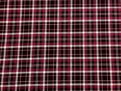 Burgundy Mauve White Plaid Techno Crepe Print Fabric