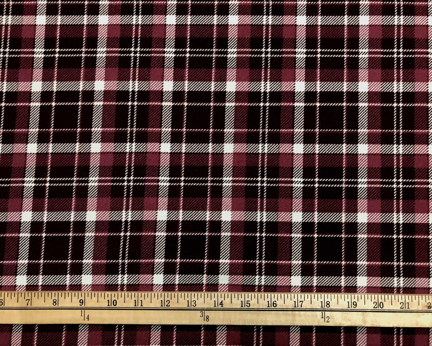 Burgundy Mauve White Plaid Techno Crepe Print Fabric