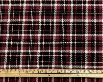 Burgundy Mauve White Plaid Techno Crepe Print Fabric