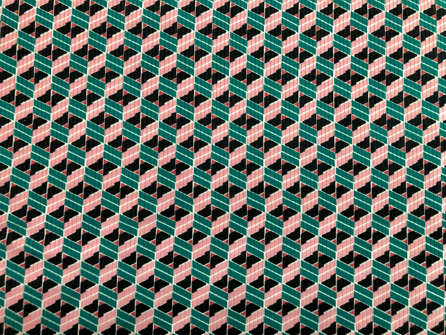 Pink Green Black 3D Roblox Poly Rayon Spandex Rib 2X2 Print Fabric