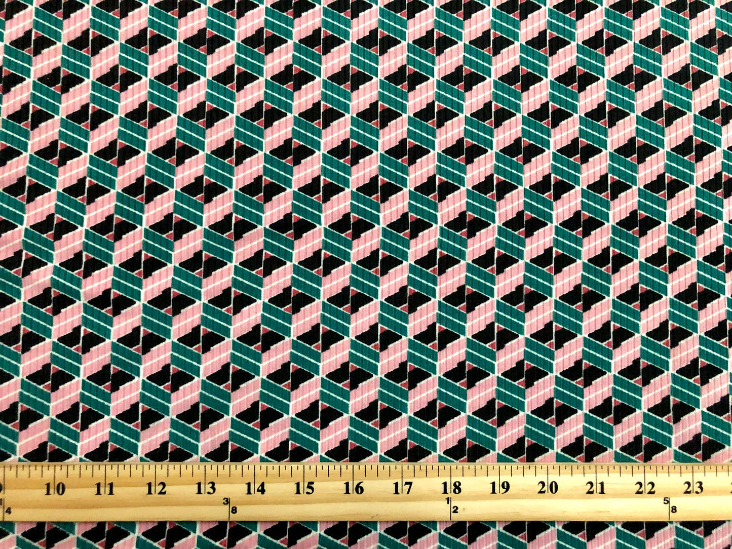 Pink Green Black 3D Roblox Poly Rayon Spandex Rib 2X2 Print Fabric