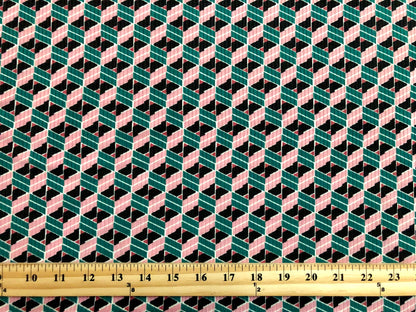 Pink Green Black 3D Roblox Poly Rayon Spandex Rib 2X2 Print Fabric