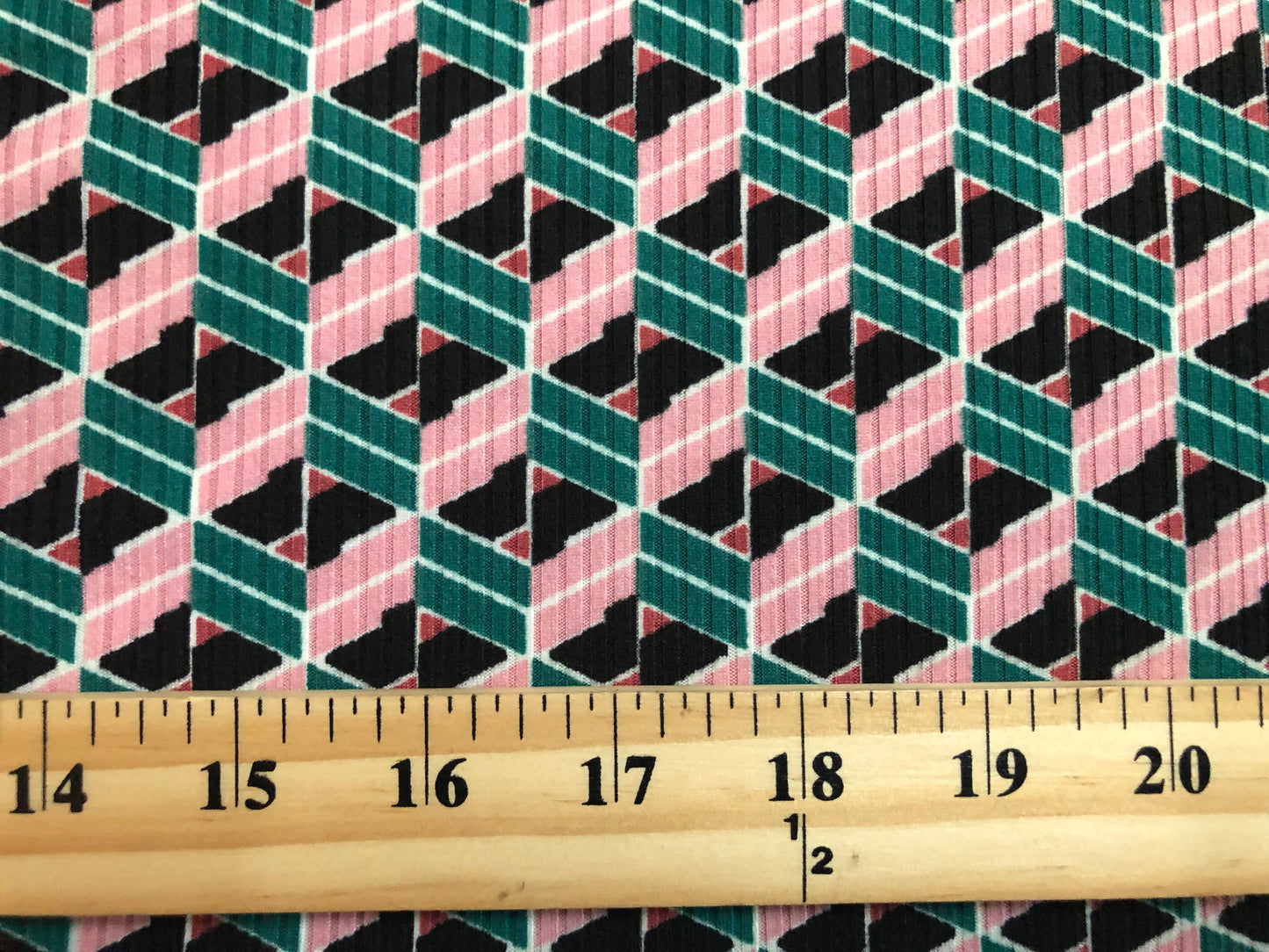 Pink Green Black 3D Roblox Poly Rayon Spandex Rib 2X2 Print Fabric