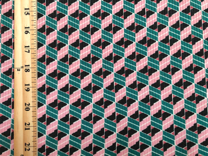 Pink Green Black 3D Roblox Poly Rayon Spandex Rib 2X2 Print Fabric