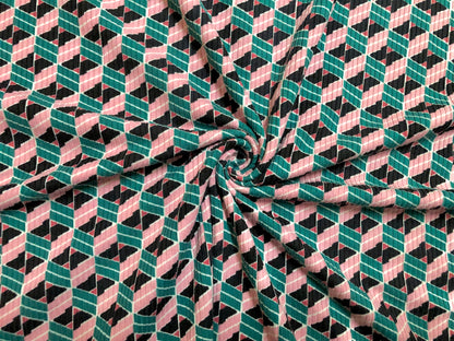 Pink Green Black 3D Roblox Poly Rayon Spandex Rib 2X2 Print Fabric