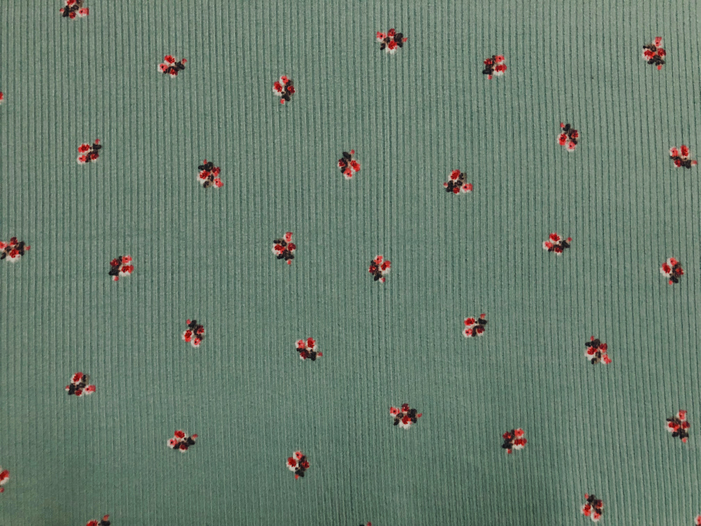 Sage Green Red Pink 1/2" Flowers Poly Rayon Spandex Rib 2X2 Print Fabric