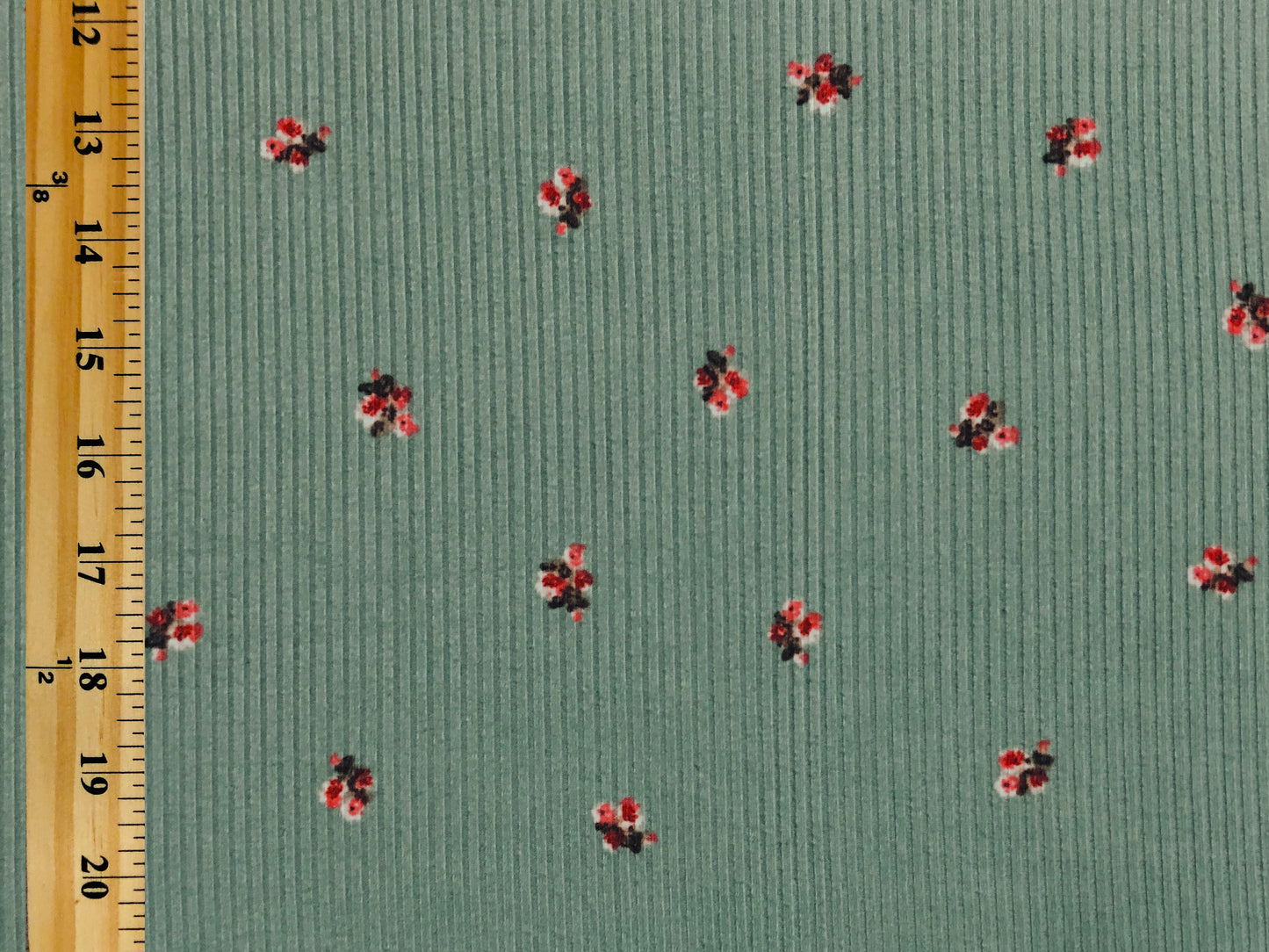 Sage Green Red Pink 1/2" Flowers Poly Rayon Spandex Rib 2X2 Print Fabric