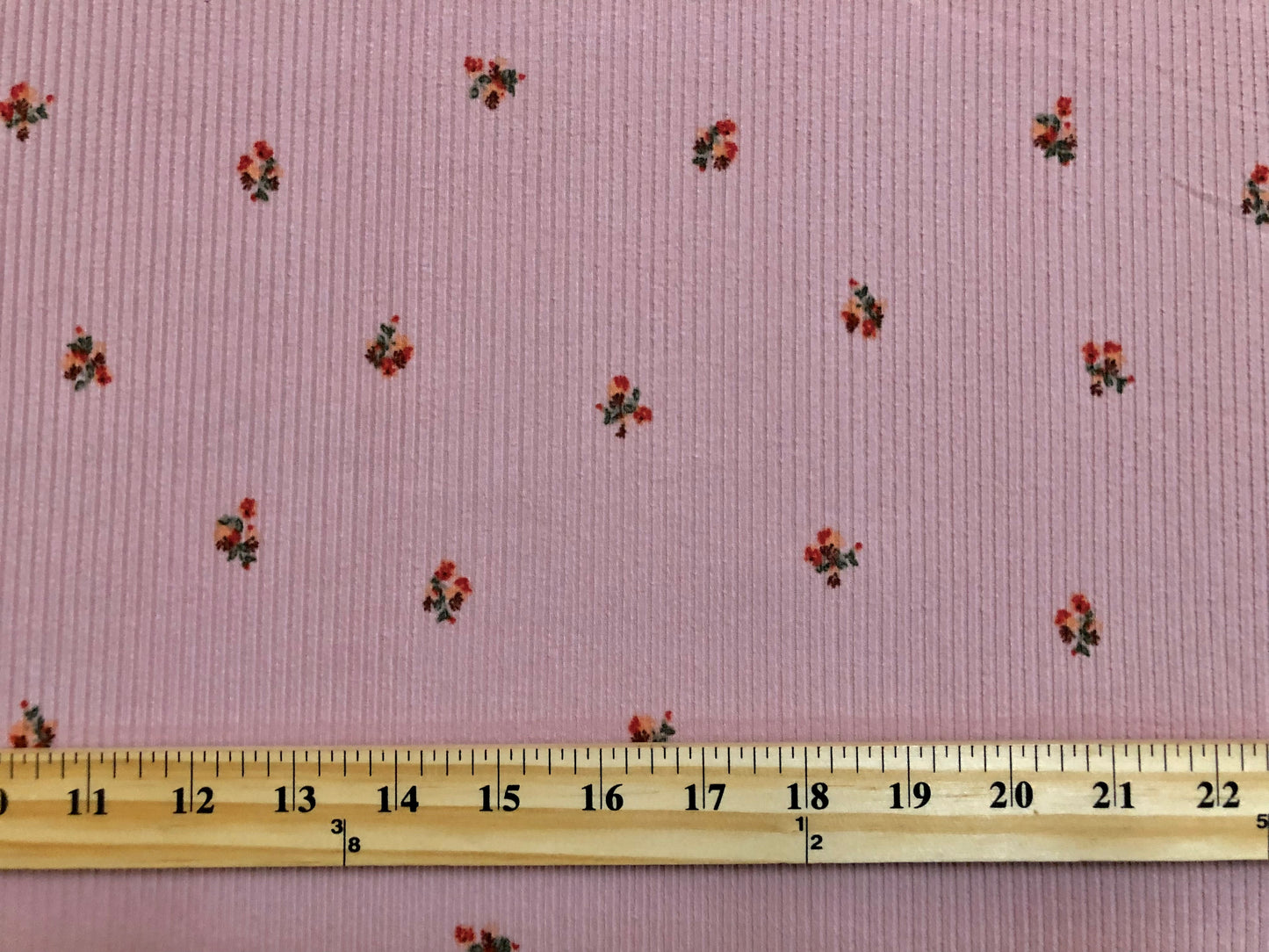 Pink Red Peach Purple 1/2" Flowers Poly Rayon Spandex Rib 2X2 Print Fabric