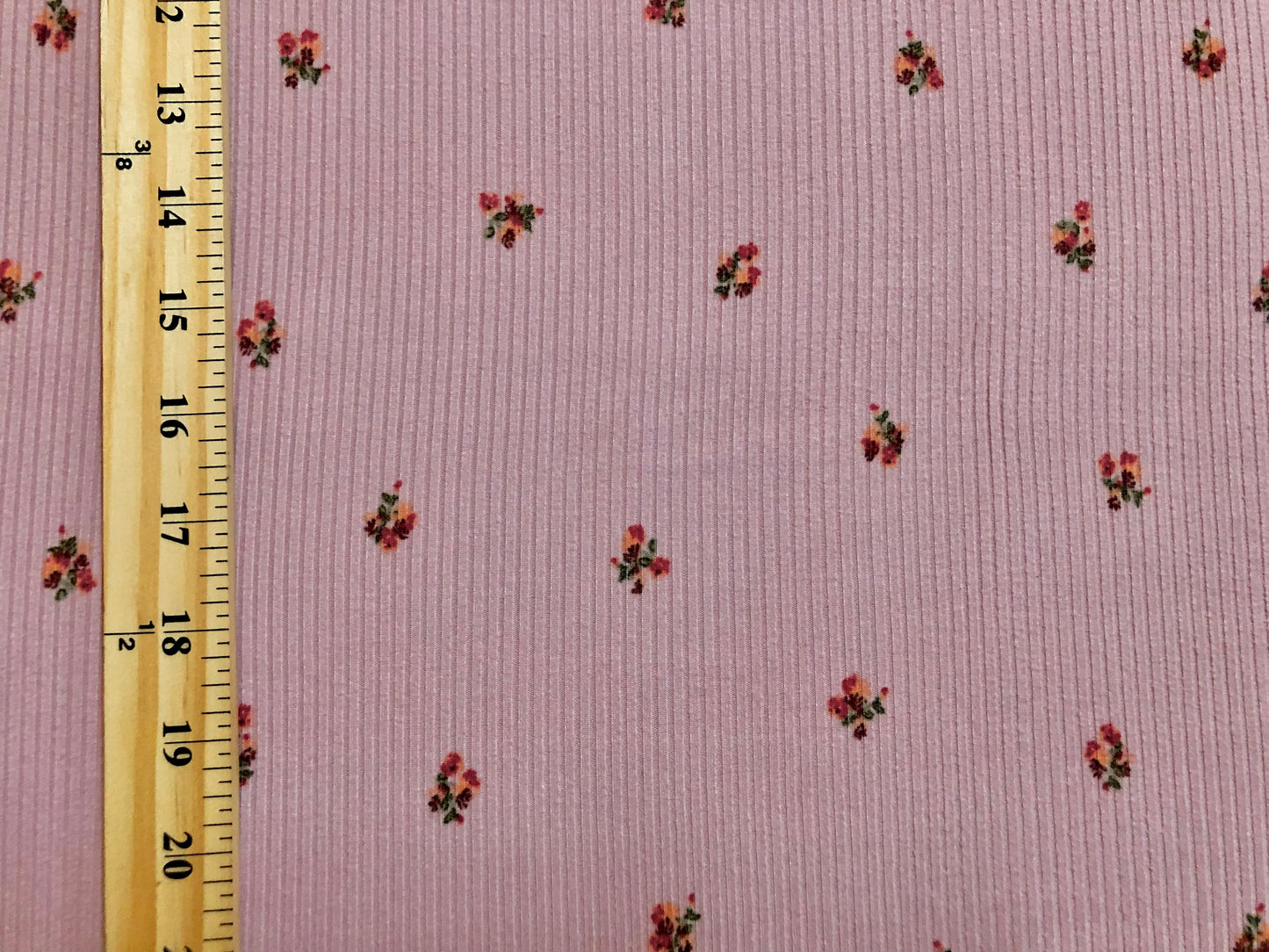 Pink Red Peach Purple 1/2" Flowers Poly Rayon Spandex Rib 2X2 Print Fabric