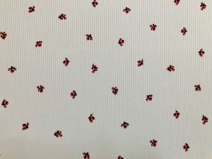 Ivory Pink Maroon 1/2" Flowers Poly Rayon Spandex Rib 2X2 Print Fabric