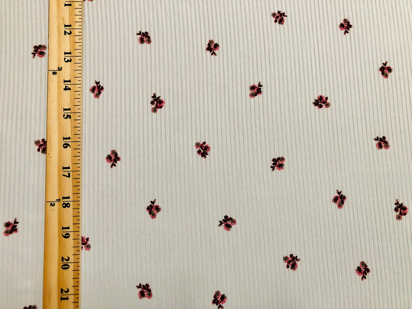 Ivory Pink Maroon 1/2" Flowers Poly Rayon Spandex Rib 2X2 Print Fabric