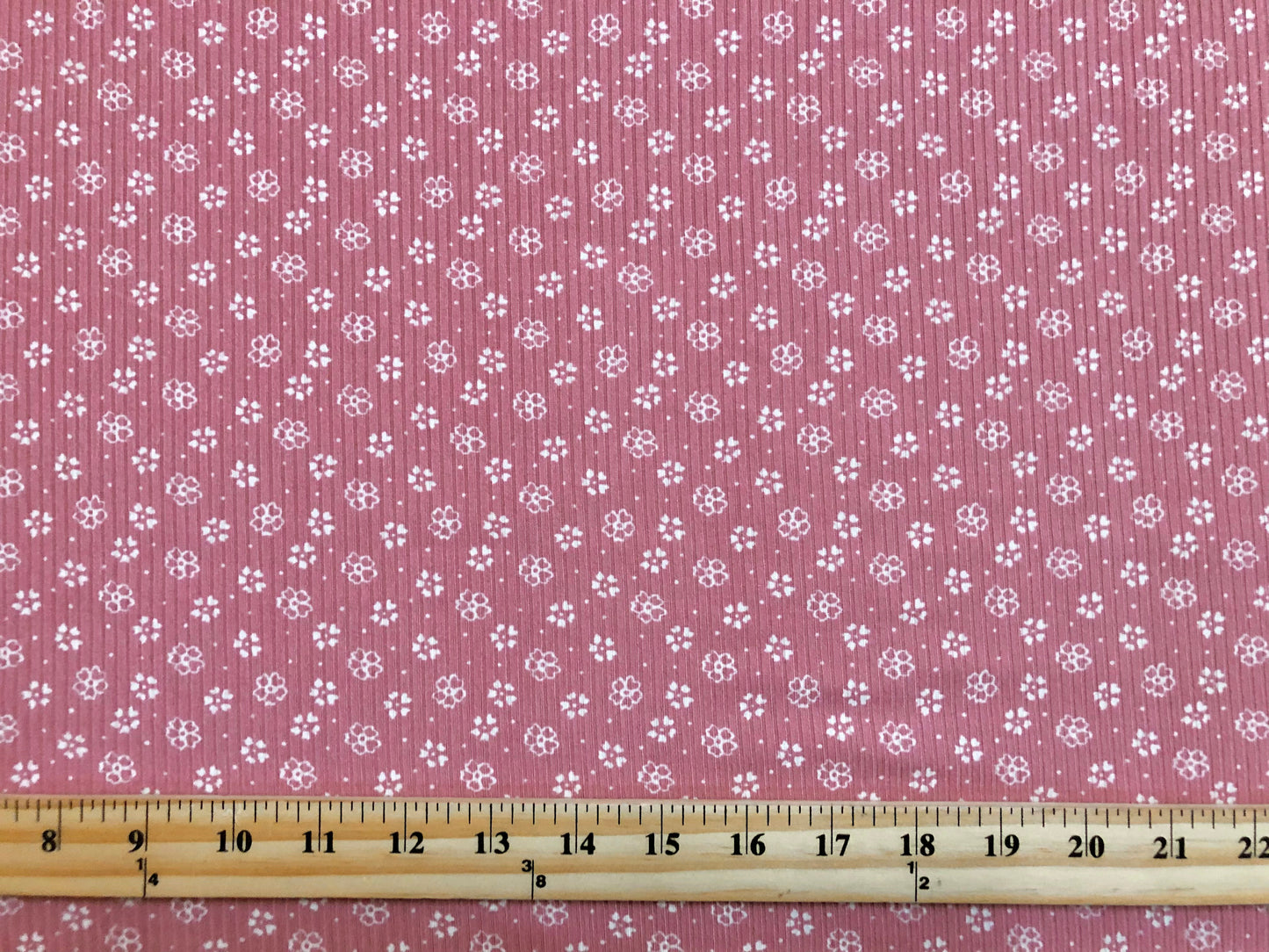 Mauve White Clovers and Flowers Rayon Spandex Rib 2X2 Print Fabric