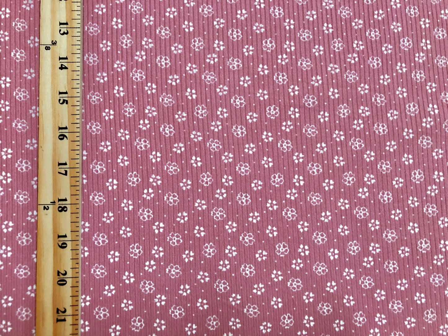 Mauve White Clovers and Flowers Rayon Spandex Rib 2X2 Print Fabric