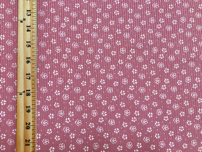 Mauve White Clovers and Flowers Rayon Spandex Rib 2X2 Print Fabric