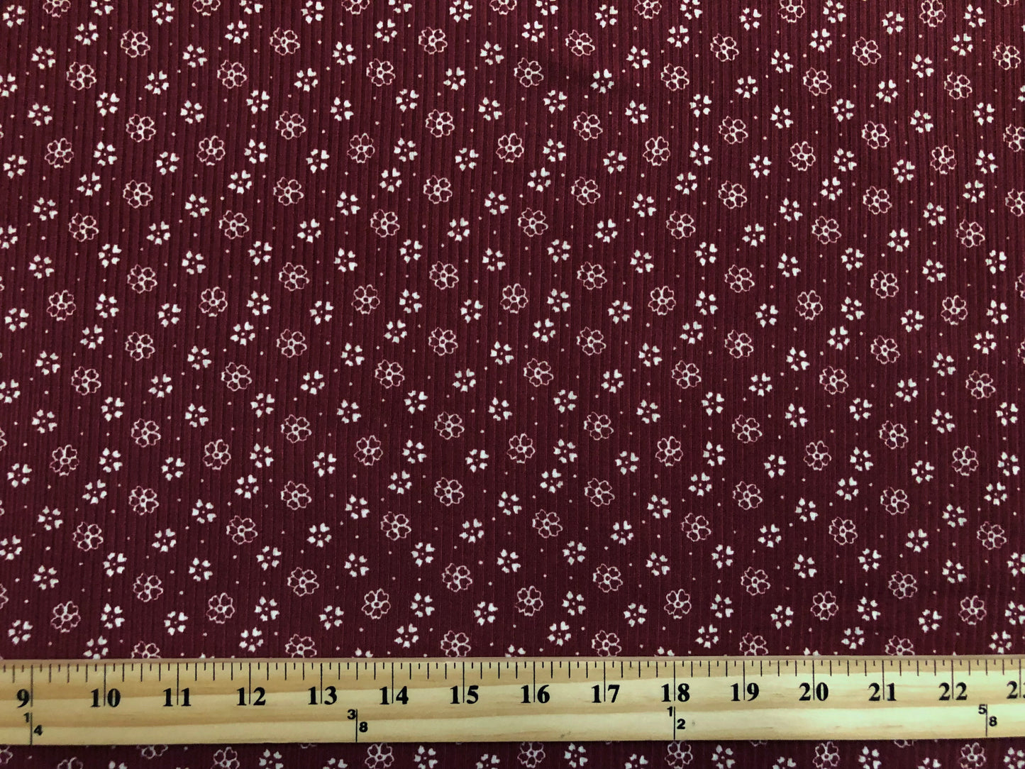 Burgundy White Clovers and Flowers Rayon Spandex Rib 2X2 Print Fabric