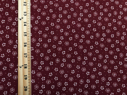 Burgundy White Clovers and Flowers Rayon Spandex Rib 2X2 Print Fabric