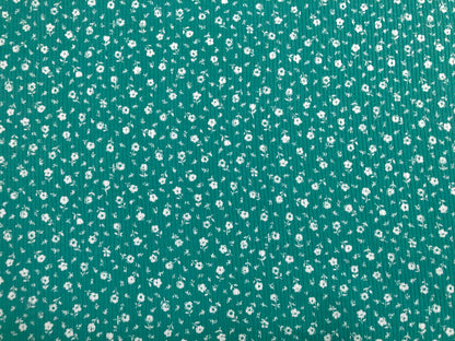 Green White 1/4" Buttercup Flowers Rayon Spandex Rib 2X1 Print Fabric