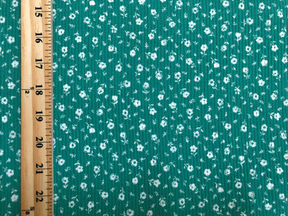 Green White 1/4" Buttercup Flowers Rayon Spandex Rib 2X1 Print Fabric