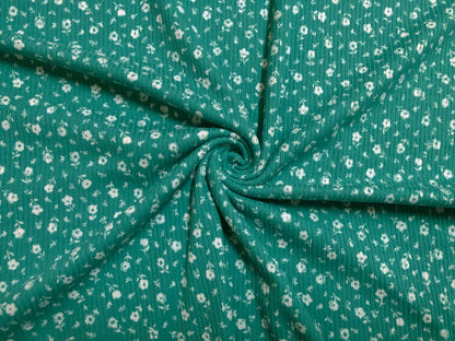 Green White 1/4" Buttercup Flowers Rayon Spandex Rib 2X1 Print Fabric