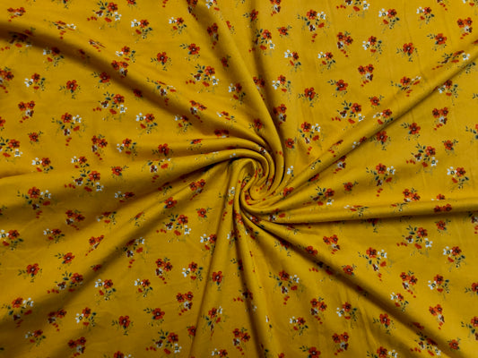 DTY Brushed Fabric-Mustard Orange White Daisies-DTYBPR163-Sold by the Yard-Jersey Fabric