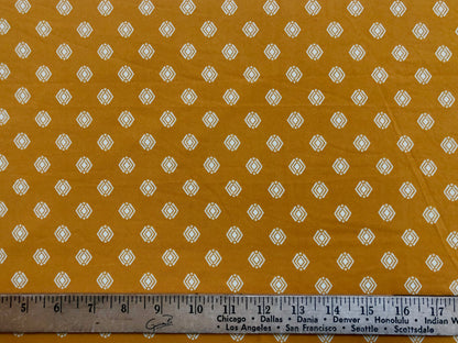 Mustard White Outline Diamonds DTY Double Brushed Jersey Print Fabric