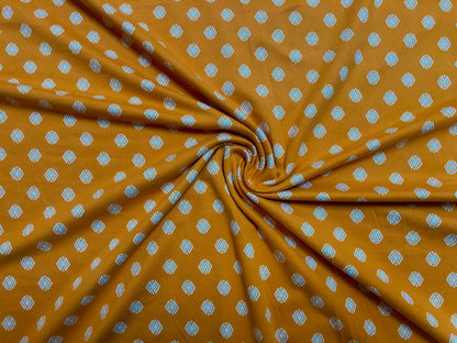 Mustard White Outline Diamonds DTY Double Brushed Jersey Print Fabric