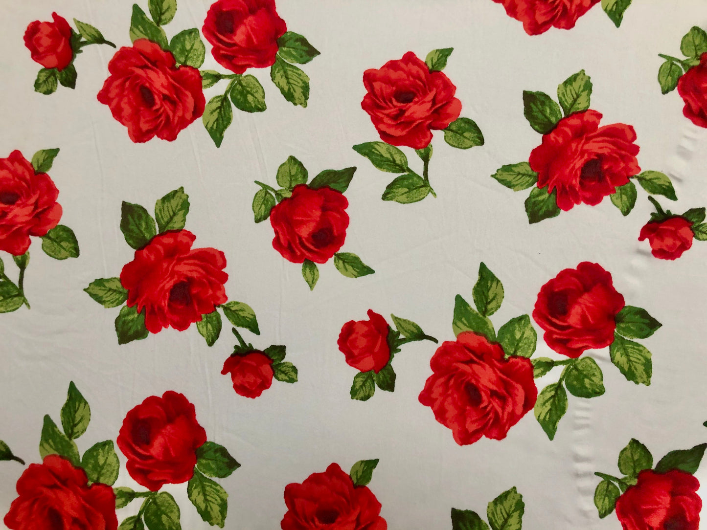 DTY Brushed Fabric-Ivory Red Green Roses-DTYBPR169-Sold by the Yard-Jersey Fabric