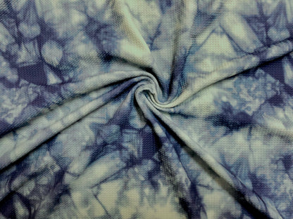 Bullet Knit Printed Fabric-Navy Blue Gray Splashed Tie Dye-BTDPR08-Sold by the Yard