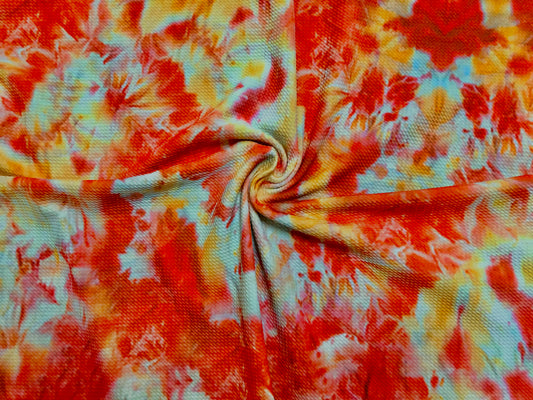 Bullet Knit Fabric - Orange Yellow Splashed Vibrant Tie Dye Stretch Print,56″ Wide, Sold by the Yard (BTDPR011)