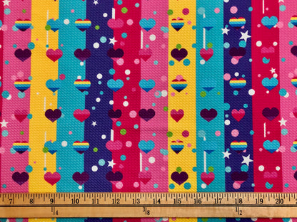 Bullet Knit Printed Fabric-Yellow Purple Aqua Rainbow Vertical Stripes-BPR165-Sold by the Yard
