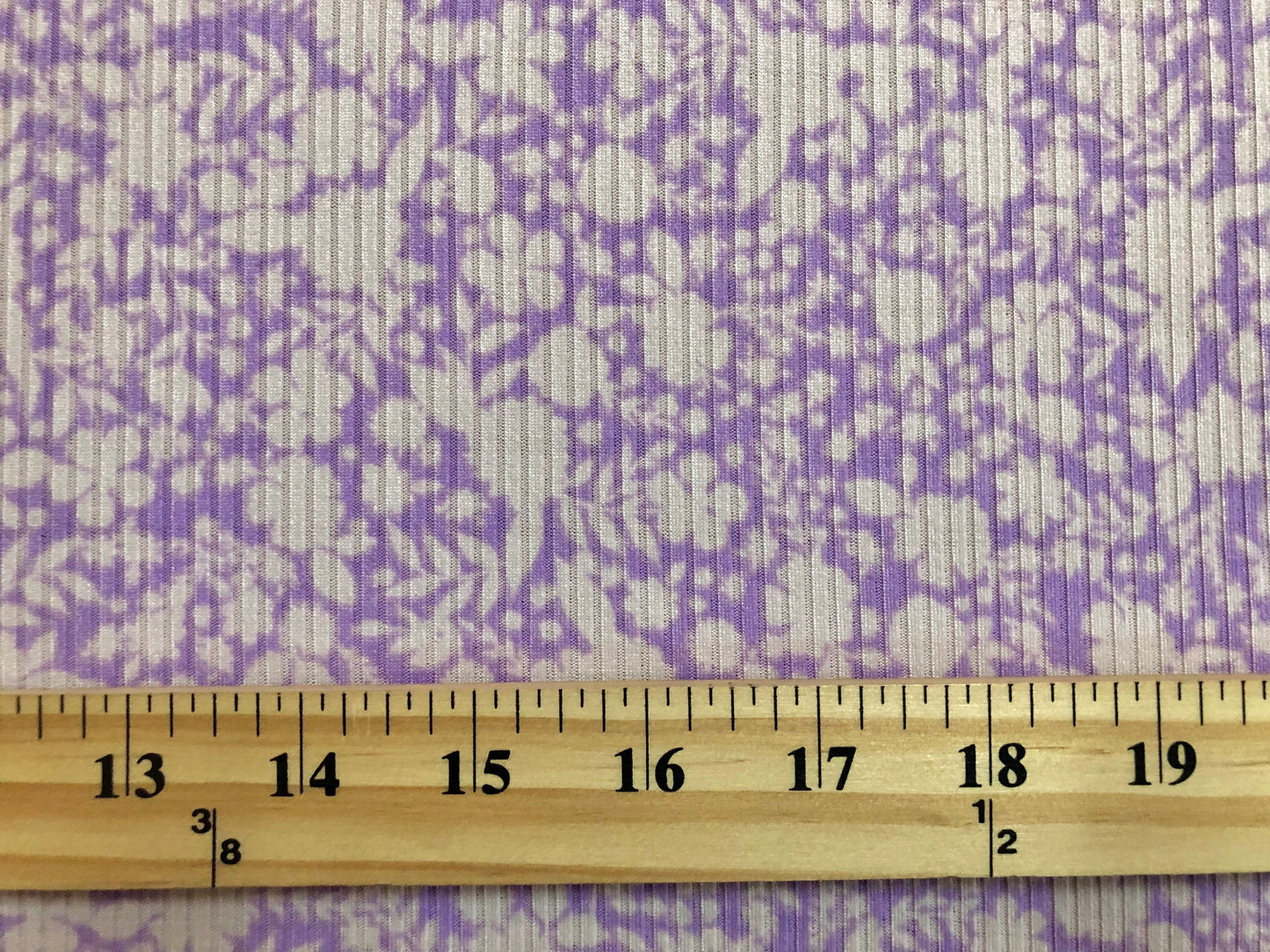 Lilac Lavender Cast Flowers Rayon Spandex Rib 2X2 Print Fabric