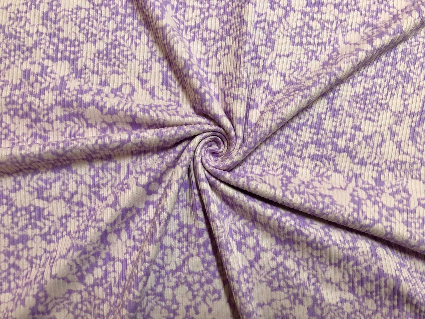 Lilac Lavender Cast Flowers Rayon Spandex Rib 2X2 Print Fabric