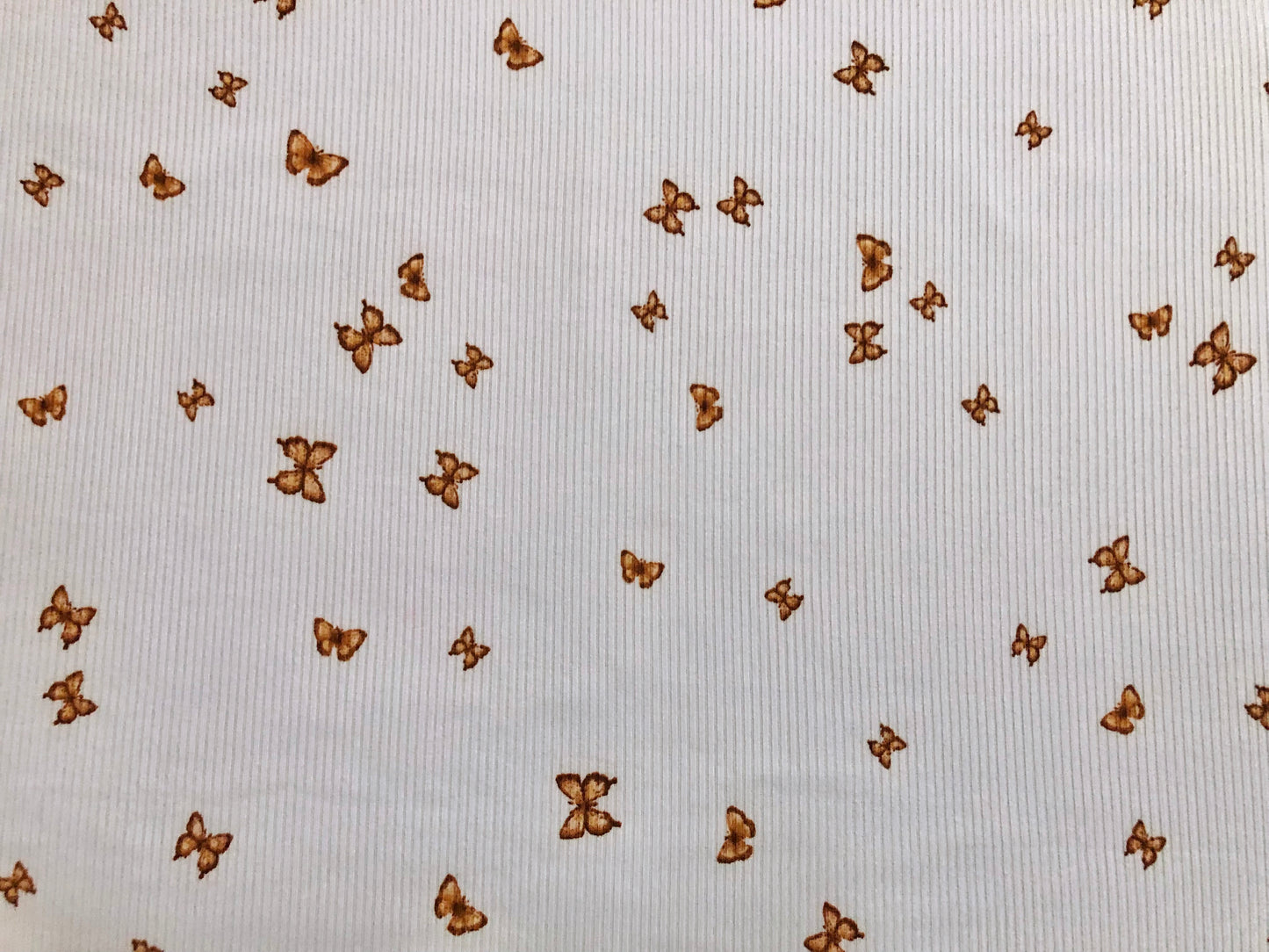 Ivory Brown 1" Butterflies Rayon Spandex Rib 2X2 Print Fabric