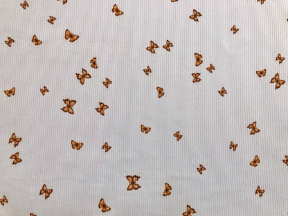 Ivory Brown 1" Butterflies Rayon Spandex Rib 2X2 Print Fabric