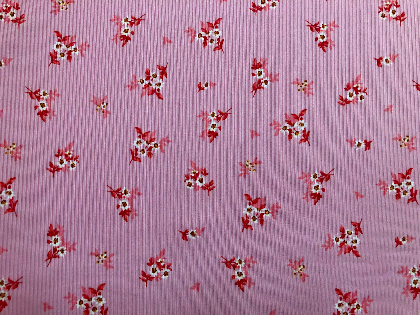 Pink Red White Brown Flowers Rayon Spandex Rib 2X2 Print Fabric