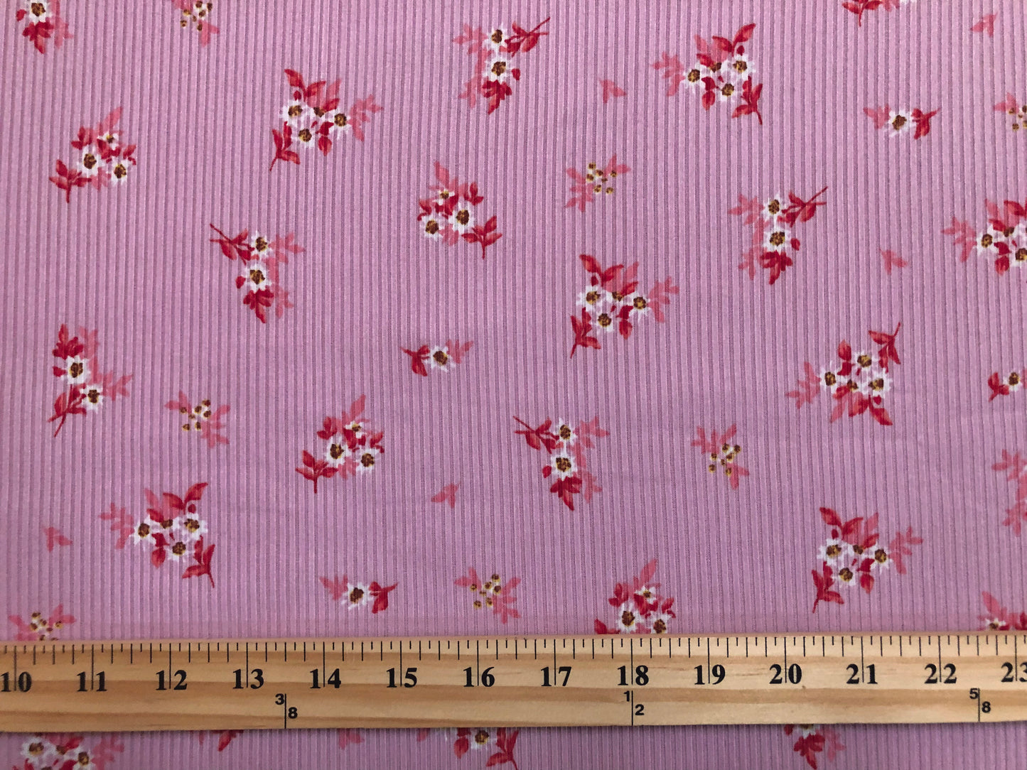 Pink Red White Brown Flowers Rayon Spandex Rib 2X2 Print Fabric