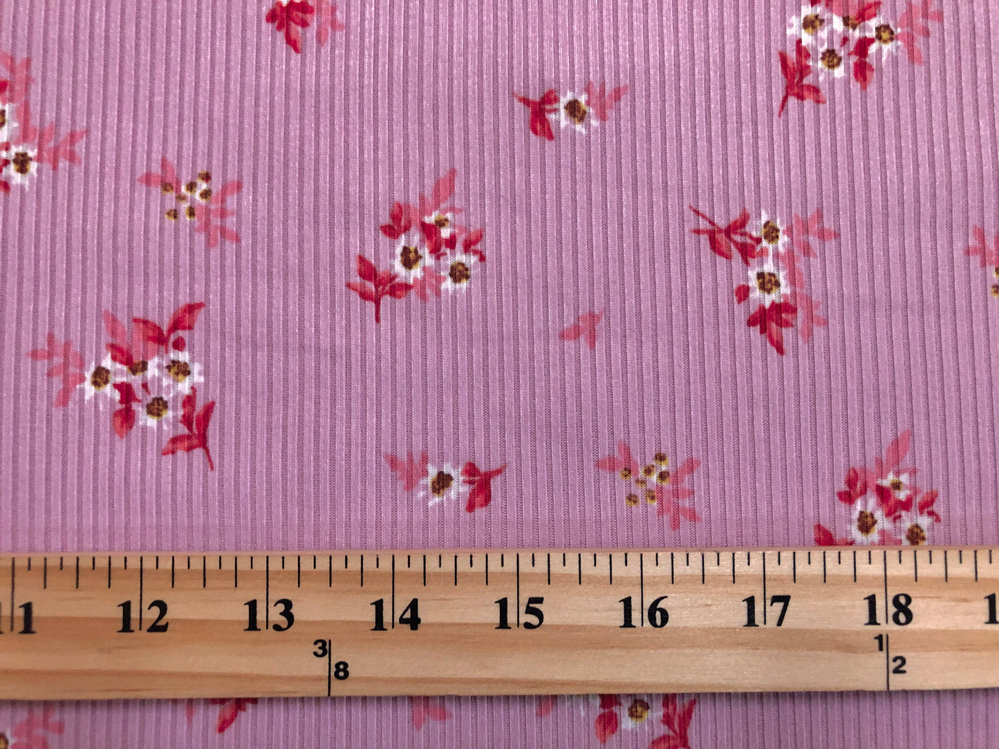 Pink Red White Brown Flowers Rayon Spandex Rib 2X2 Print Fabric